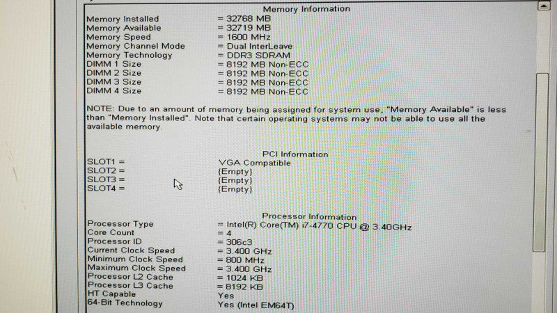 Dell Precision T1700 i7-4770 @ 3.40GHz 32GB RAM Quadro K600 No HDD  [