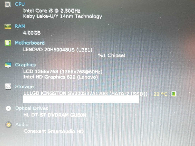 Lenovo ThinkPad E570 15.6\\" Core i5-7200U @ 2.50GHz 4GB RAM 120GB SSD +