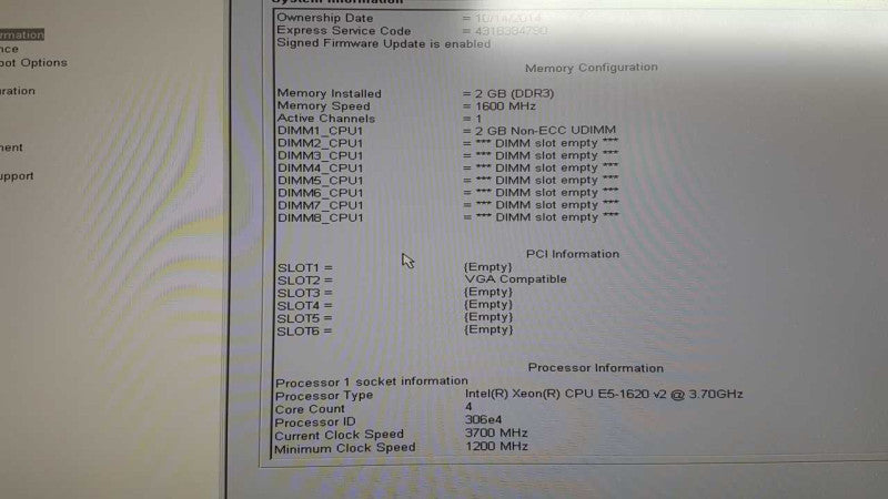 Dell Precision T3610 Xeon E5-1620 V2 @ 3.70ghz / 2gb ram / quadro k600 gpu #