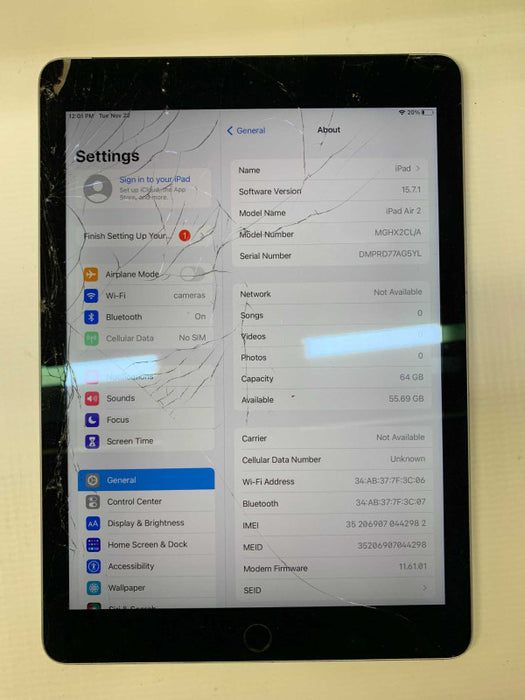 Apple iPad Air 2 64G Gray Unlocked A1567 READ [