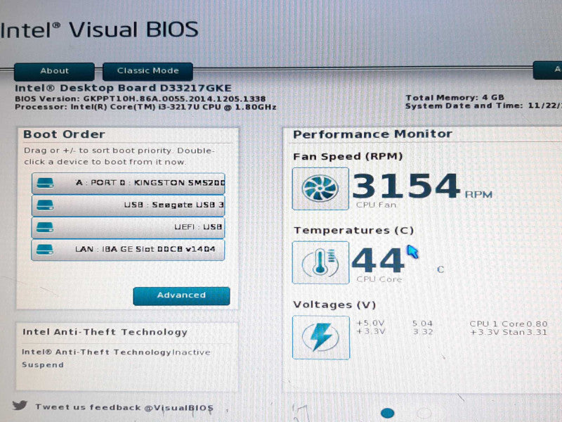 Intel NUC DC3217IYE i3-3217U @ 1.8GHz 4GB RAM 60GB SSD +