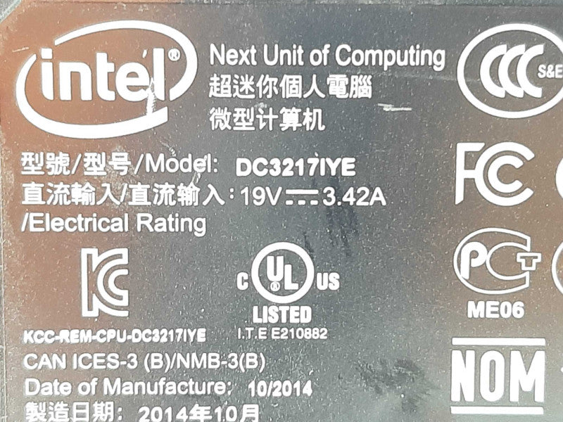 Intel NUC DC3217IYE i3-3217U @ 1.8GHz 4GB RAM 60GB SSD +