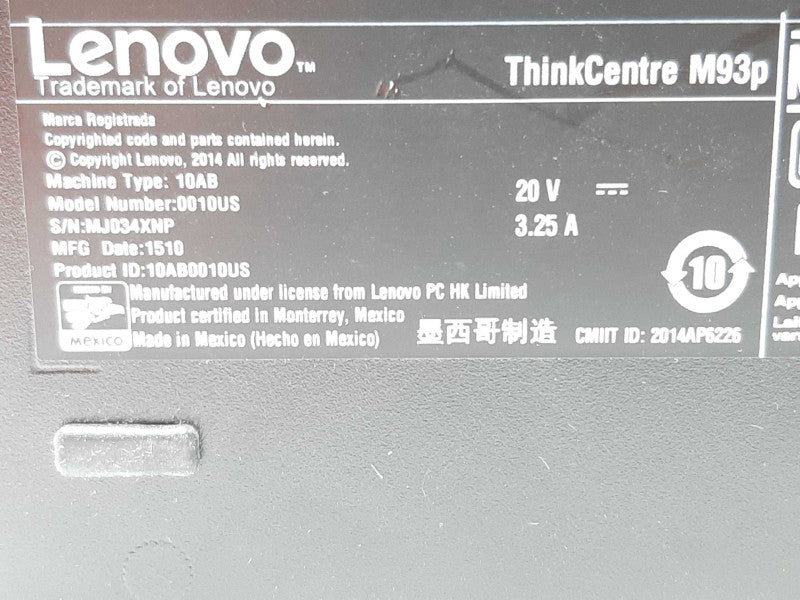 Lenovo ThinkCentre M93p i5-4570T @ 2.9GHz 4GB RAM - NO HDD +