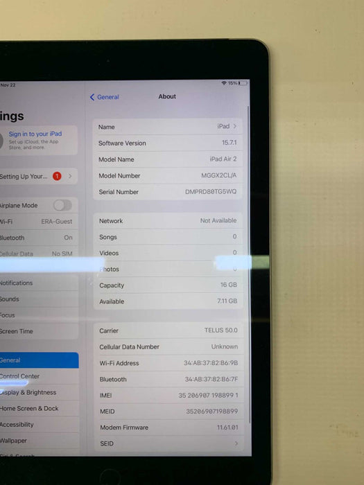 Apple iPad Air 2 A1567 Space Gray Unlocked 16G Wi-Fi & Cellular Good [