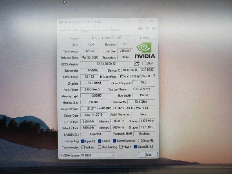 HP Nvidia Quadro FX1800 768MB PCI-E x16 Video Graphics Card (