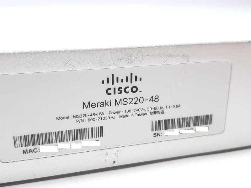 Cisco Meraki MS220-48-HW Cloud Managed PoE Ethernet Network Switch - CLAIMED +