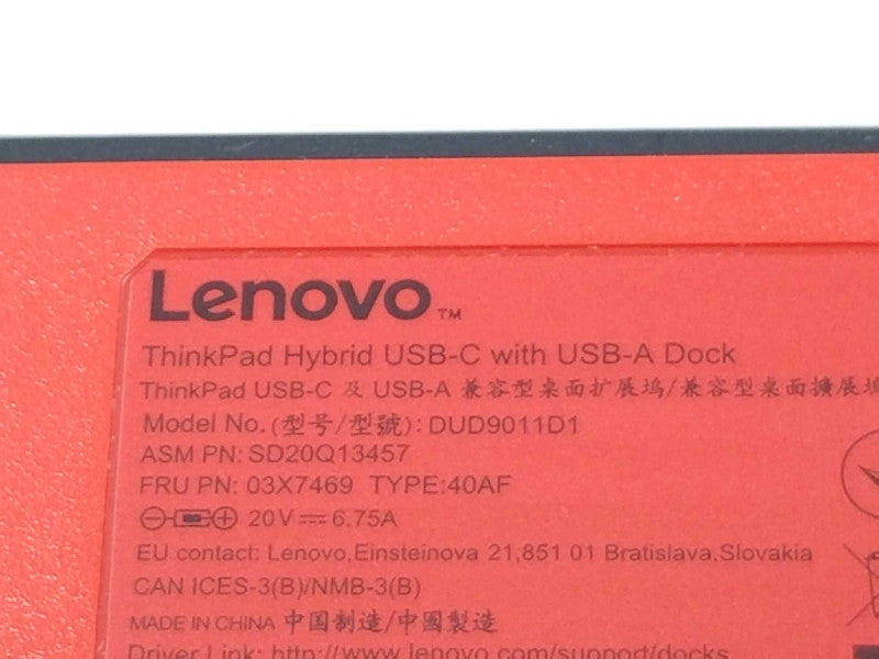 Lenovo USB-C with USB-A Dock 40AF DUD9011D1, NO AC Adapter ~