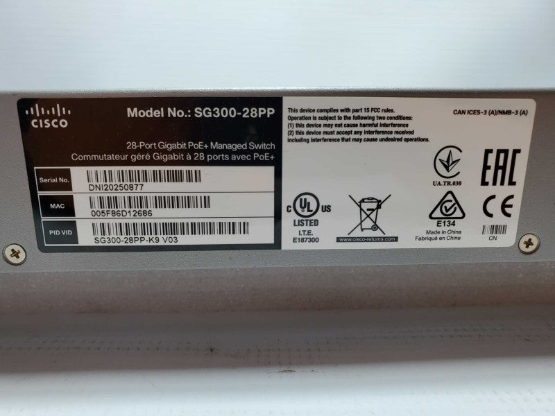 Cisco SG300-28PP-K9 28-Port Gigabit PoE+ Managed Switch *Factory Defaulted* (