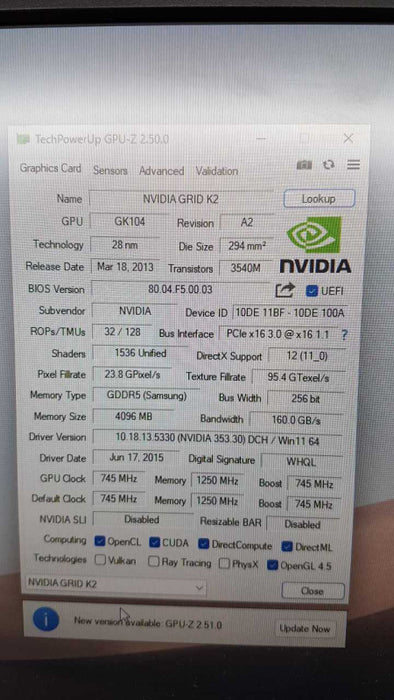 Nvidia Grid K2 8GB Graphics Accelerator GDDR5 PCIe Gen3x16 #