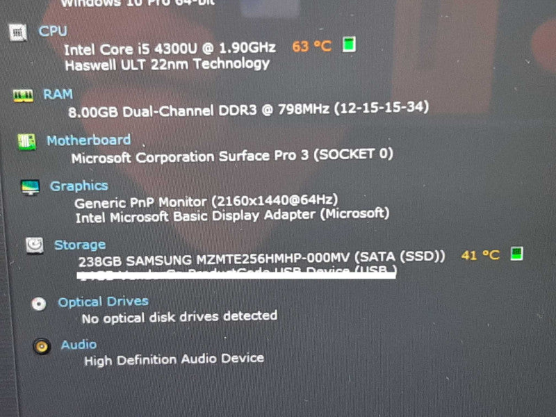 Surface Pro 3 12\\" i5-4300U @ 1.90GHz 8GB RAM 256GB Flash - See Notes +