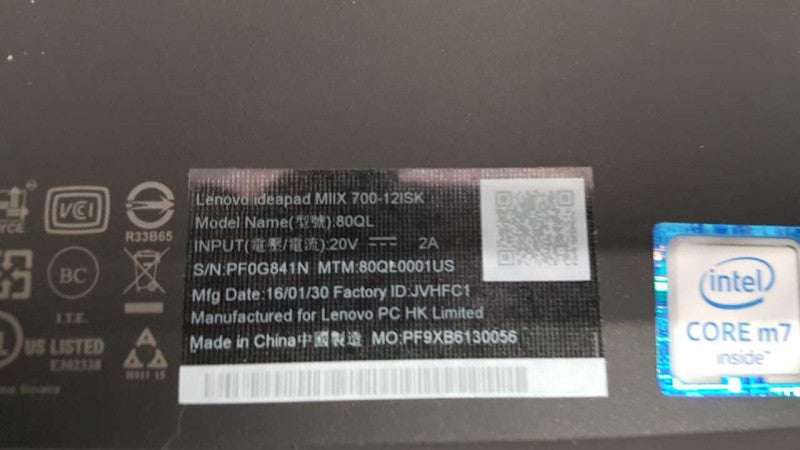 lenovo MIIX 700-12ISK tablet 12\\" i7-6Y75 @ 1.20ghz / 8gb ram / 256gb ssd #