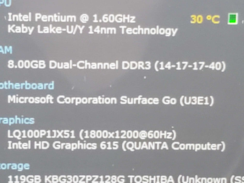 Microsoft Surface Go model 1824, Pentium 4415Y 1.6GHz, 8GB DDR3, 128GB SSD |