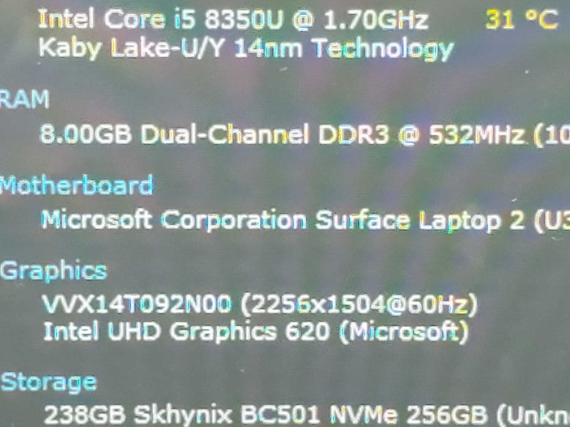 Microsoft Surface Laptop 1769 i5-8350U 1.7GHz 8GB DDR3 256GB SSD |