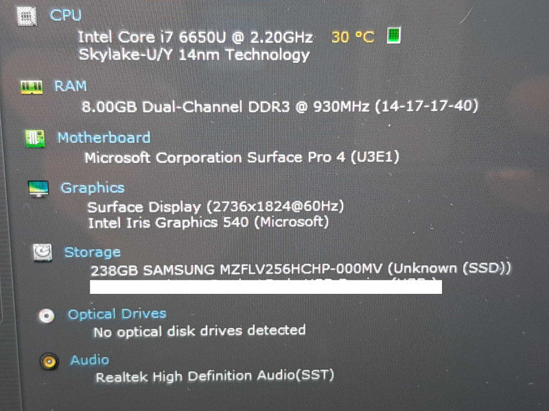 Surface Pro 4 12.2\\" i7-6650U @ 2.20GHz 8GB RAM 256GB Flash +