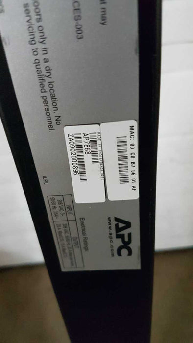 AP7868 Rack PDU, Metered , Zero U,12.5kW,208V,(30)C13,(6)C19; 3\\' Cord #