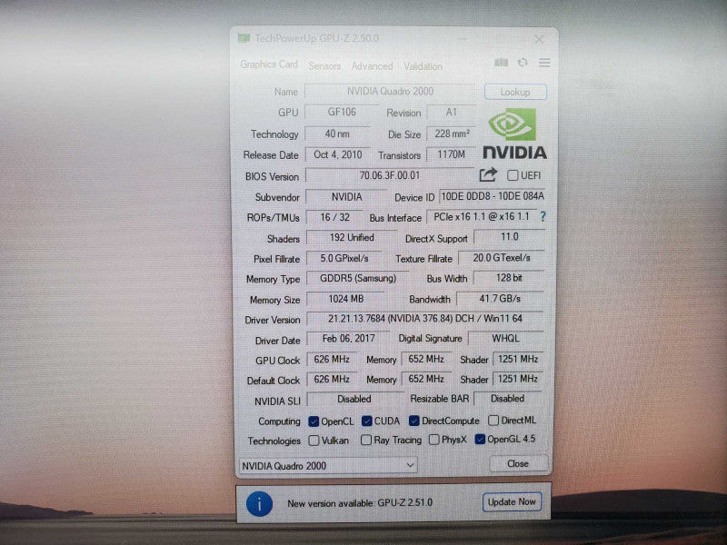 HP NVIDIA Quadro K2000 1GB GDDR5 Video Graphics Card PCIe