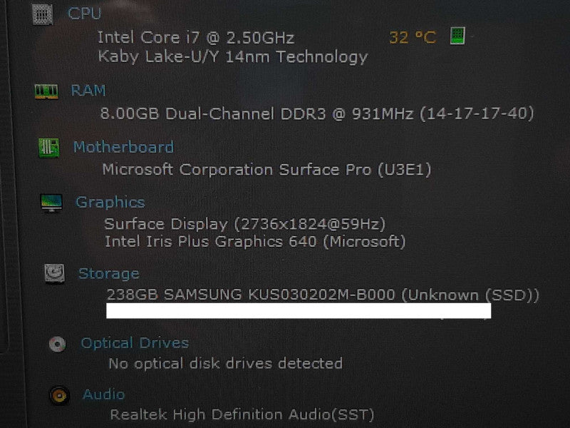 Microsoft Surface Pro 6 12.2\\" 17-7660U @ 2.50GHz 8GB RAM 256GB Flash +