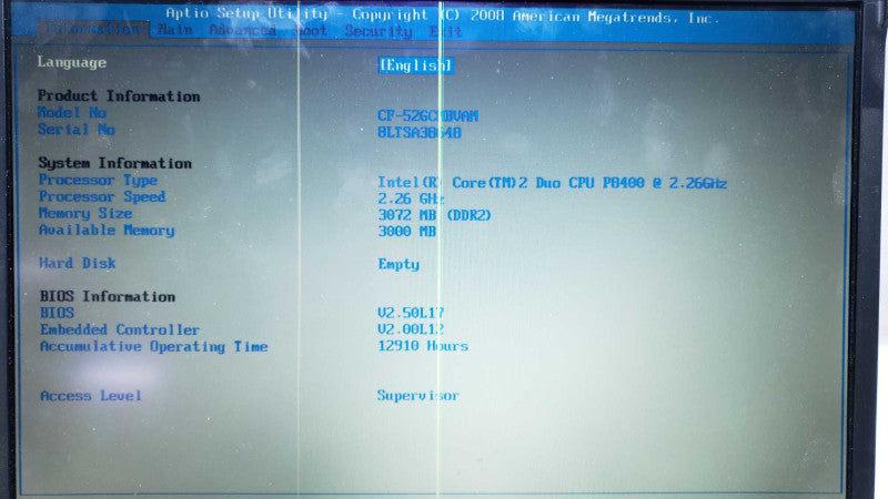 Panasonic CF-52 ToughBook 15.4\\" C2D P8400@2.26GHz 3GB DDR2 Battery No HDD READ [