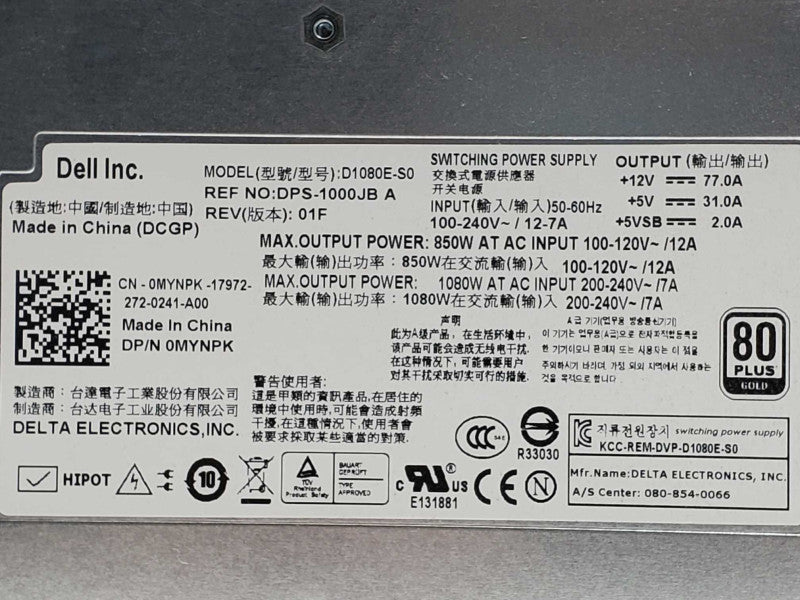 Dell 0MYNPK 1080 Watt switching power supply for equilogic PS6110 _