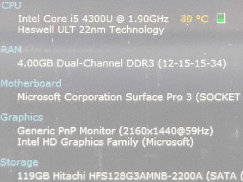 Microsoft Surface Pro 3 1631, i5-4300U 4GB DDR3 128GB SSD (READ) |
