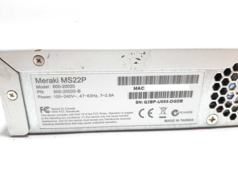 Cisco Meraki MS22P-HW 24 PoE Gigabit Ethernet Network Switch - Unclaimed +