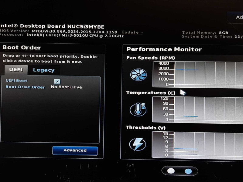Intel NUC NUC5i3MYBE i3-5010U @ 2.10GHz 8GB ARM - NO HDD +