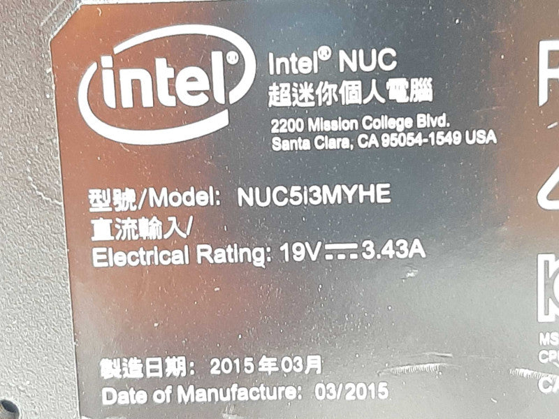 Intel NUC NUC5i3MYBE i3-5010U @ 2.10GHz 8GB ARM - NO HDD +