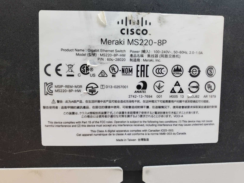 Cisco Meraki MS220-8P-HW 8-Ports Desktop Ethernet Switch *UNCLAIMED* (
