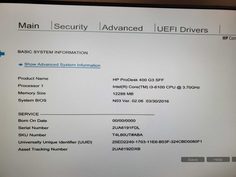 HP ProDesk 400 G3 SFF Core i3-6100 @ 3.7 GHz 12GB DDR4 No HDD (
