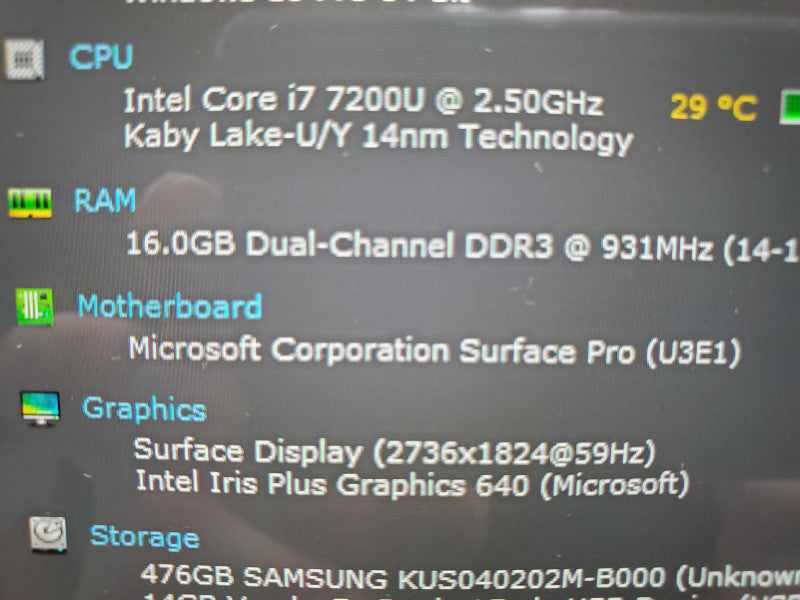Microsoft Surface Pro 5 1796 i7-7200U 16GB DDR3 512GB Storage |