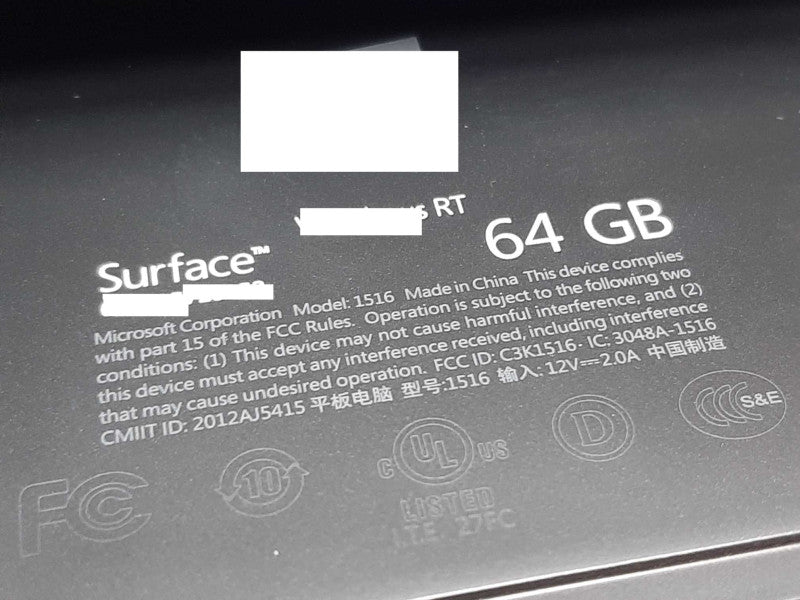 Microsoft Surface RT 1516 TEGRA 3 @ 1.30GHz 2GB RAM 64GB Flash +