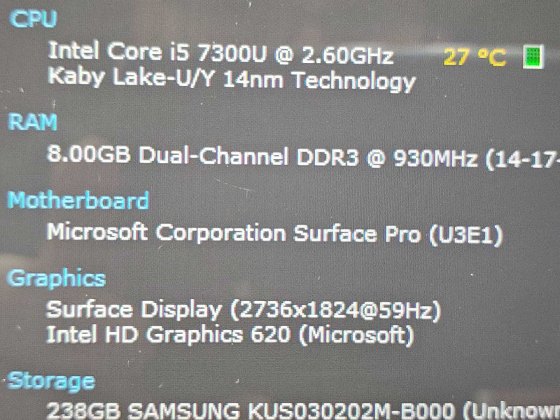 Microsoft Surface 1796 i5-7300U 8GB DDR3 256GB Storage (READ) |