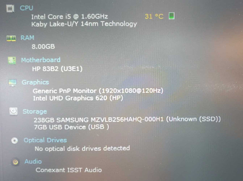 HP EliteBook 840 G5 Core i5-8250U @ 1.6 GHz 8GB DDR4 250GB SSD (