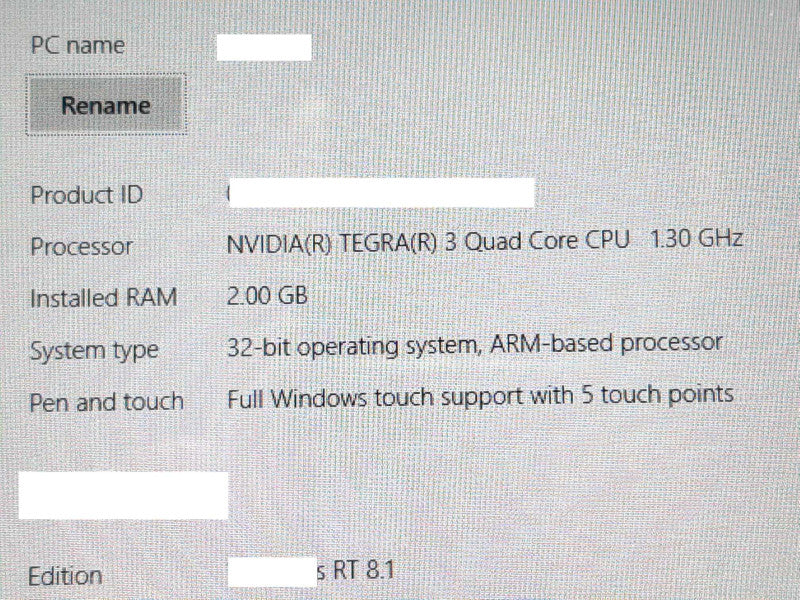 Microsoft Surface RT 1516 TEGRA 3 @ 1.30GHz 2GB RAM 32GB Flash +