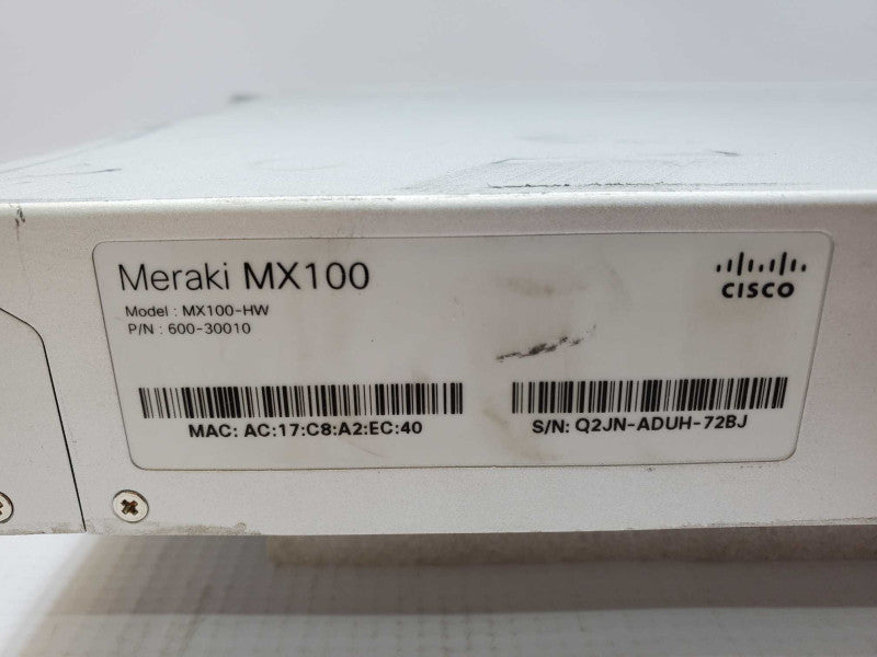 Cisco Meraki MX100 Cloud Managed Security Appliance (MX100-HW) *Claimed* (