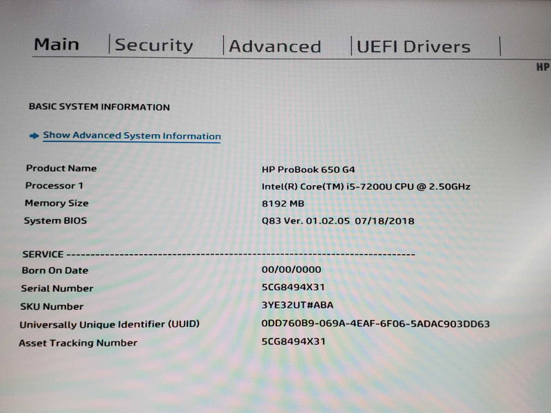 HP ProBook 650G4, Core I5-7200U 2.5GHz, 8GB DDR3, 256GB SSD, 15\\" _