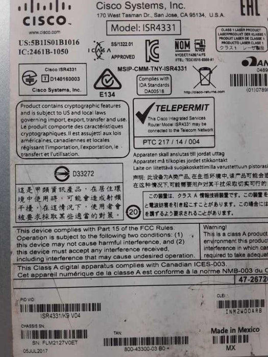 CISCO ISR4331/K9 - ISR 4331 - Integrated Service Router, AS-IS ~