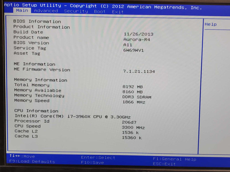 Dell Aurora-R4, Core i7-3960X 3.3GHz, 8GB RAM, No HDD, No GPU _