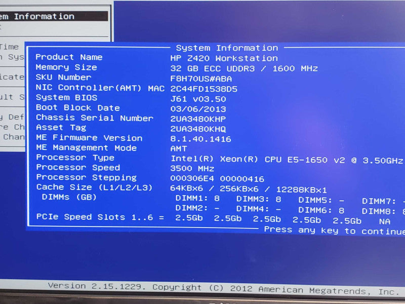 HP Z420 WS, Intel Xeon E5-1650v2 3.5GHz, 32GB ECC DDR3 RAM, 3x HDD Trays _