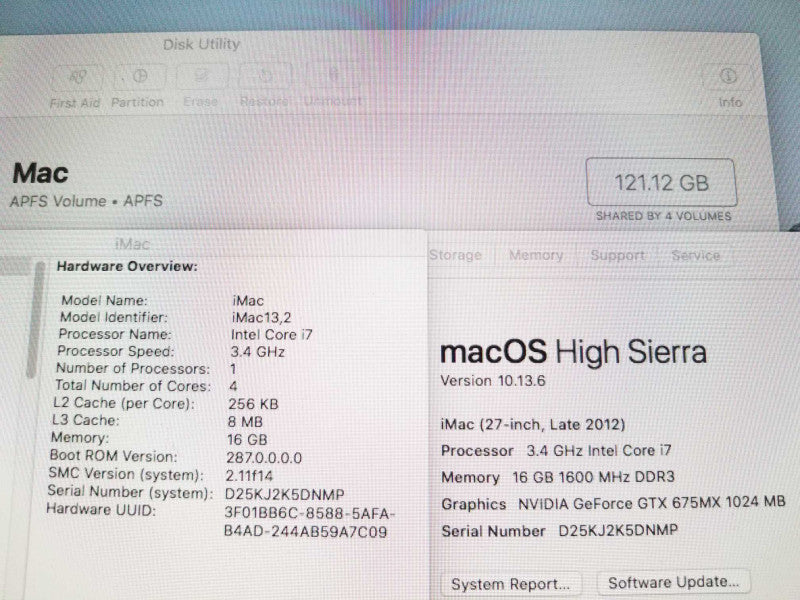 iMac 27\\" - L.2012 A1419, i7-3770 3.4GHz QC/16GB, GTX 675MX, 120GB SSD, READ* ~