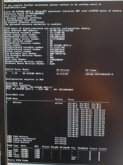 Cisco WS-C2960S-48TS-L Catalyst Switch 48-Port GigE Managed Ethernet _