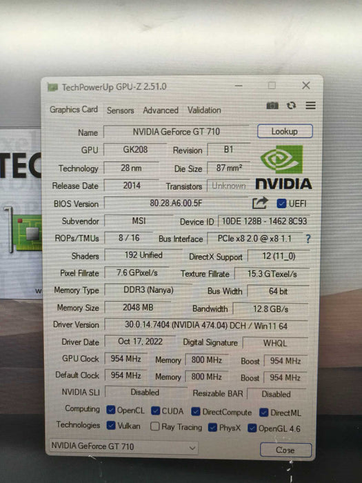MSI GeForce GT 710 2GB DDR3 2GD3H LP Grafikkarte V809 [