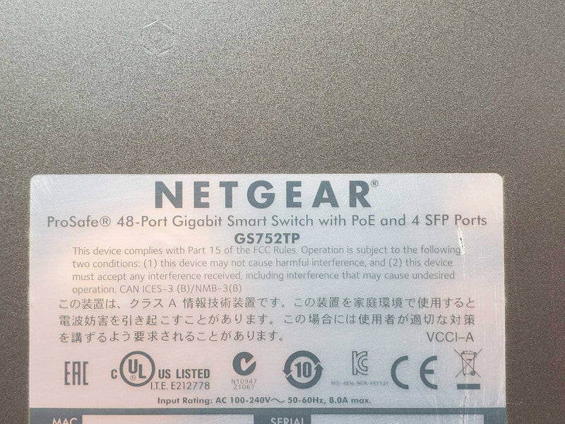 NETGEAR ProSafe GS752TP 48 Port Gigabit Smart Switch w/ POE and 4 SFP Ports _