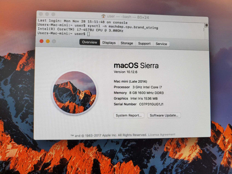 Mac Mini 2014 Core i7-4578U @ 3.0 GHz 8GB Ram 1TB HDD (