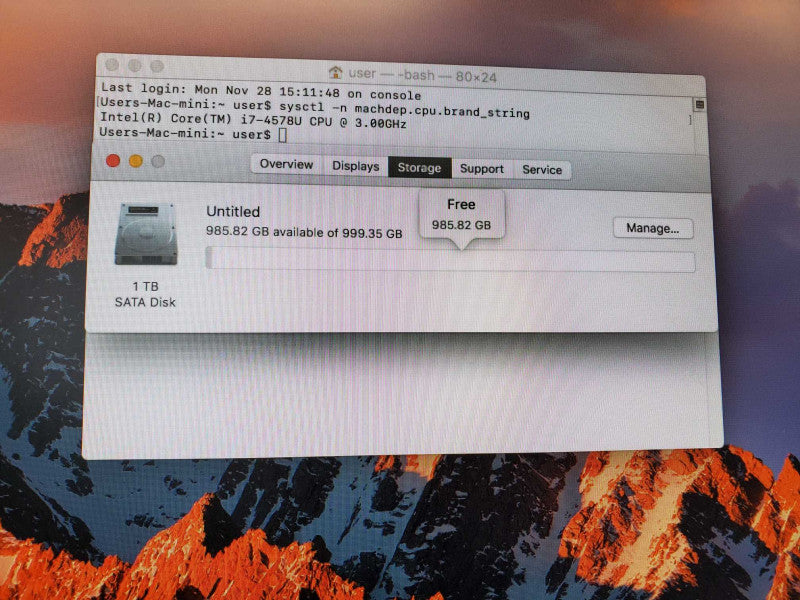 Mac Mini 2014 Core i7-4578U @ 3.0 GHz 8GB Ram 1TB HDD (