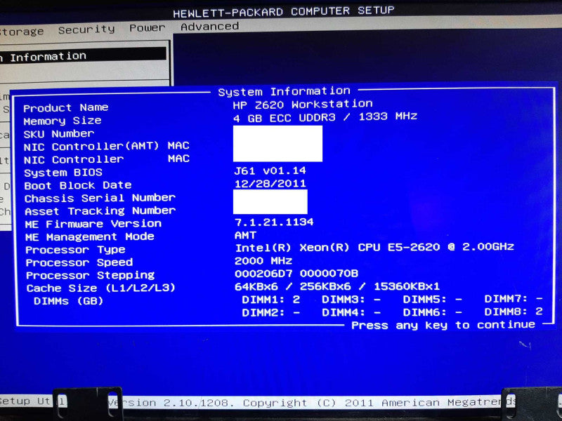 HP Z620 Workstation E5-2620 @ 2GHz 4GB RAM FirePro V5900 - NO HDD +