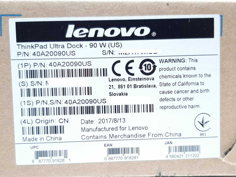 Lenovo ThinkPad Ultra Dock 90W (US) P/N: 40A20090US - Open Box +