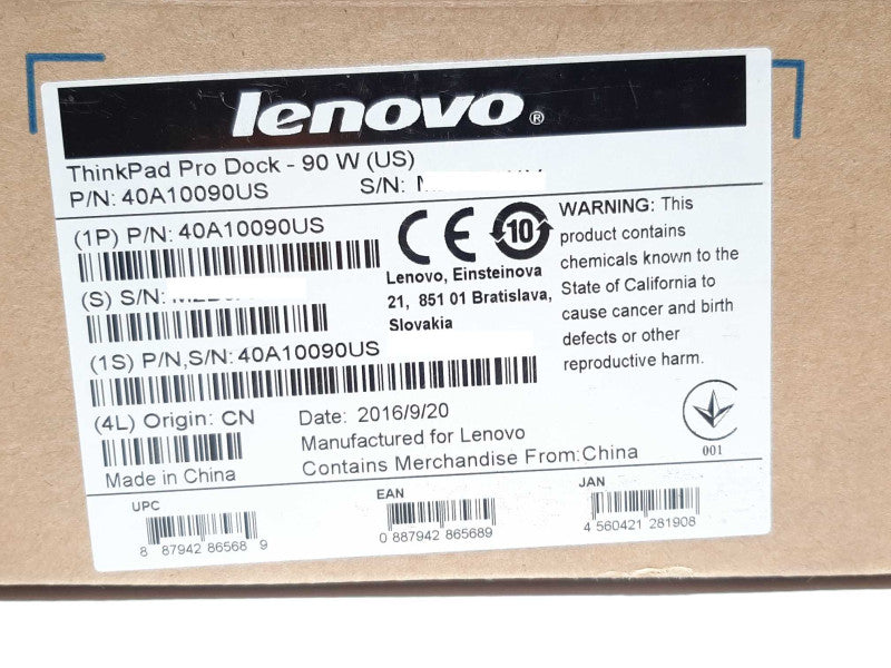Lenovo ThinkPad Pro Dock 90W (US) P/N: 40A10090US - Open Box +