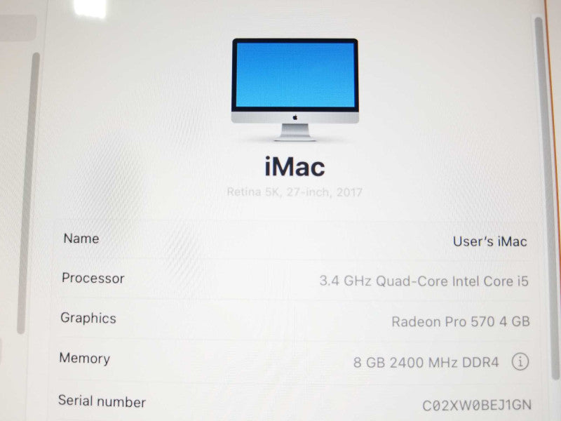 iMac 27\\" - M.2017 A1419, Core i5-7500 3.4GHz / 8GB, Radeon Pro 570, NO HDDs ~