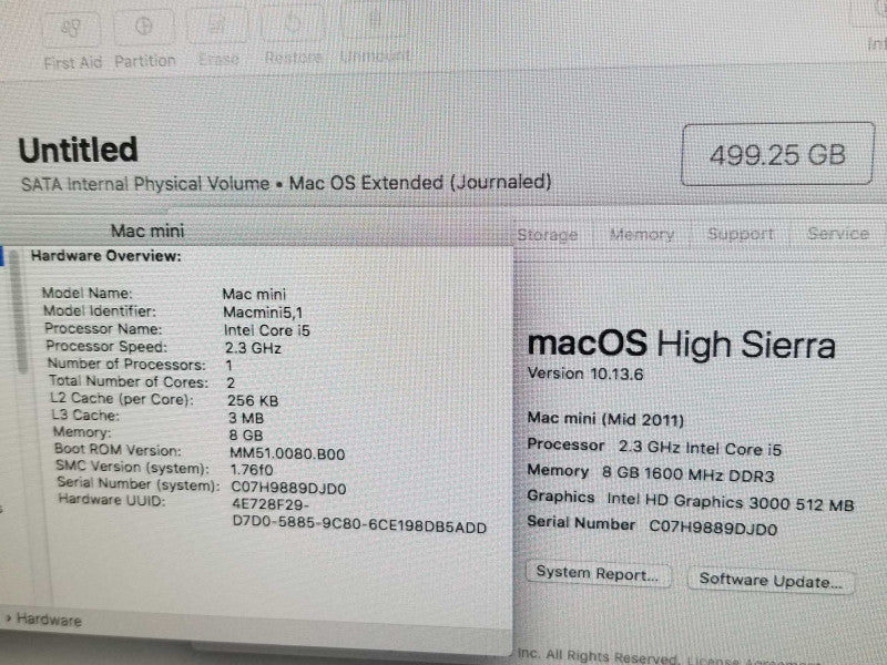 Mac mini - M.2011 A1347, i5-2415M 2.3GHz / 8GB, intel HD 3000, 500GB HDD ~